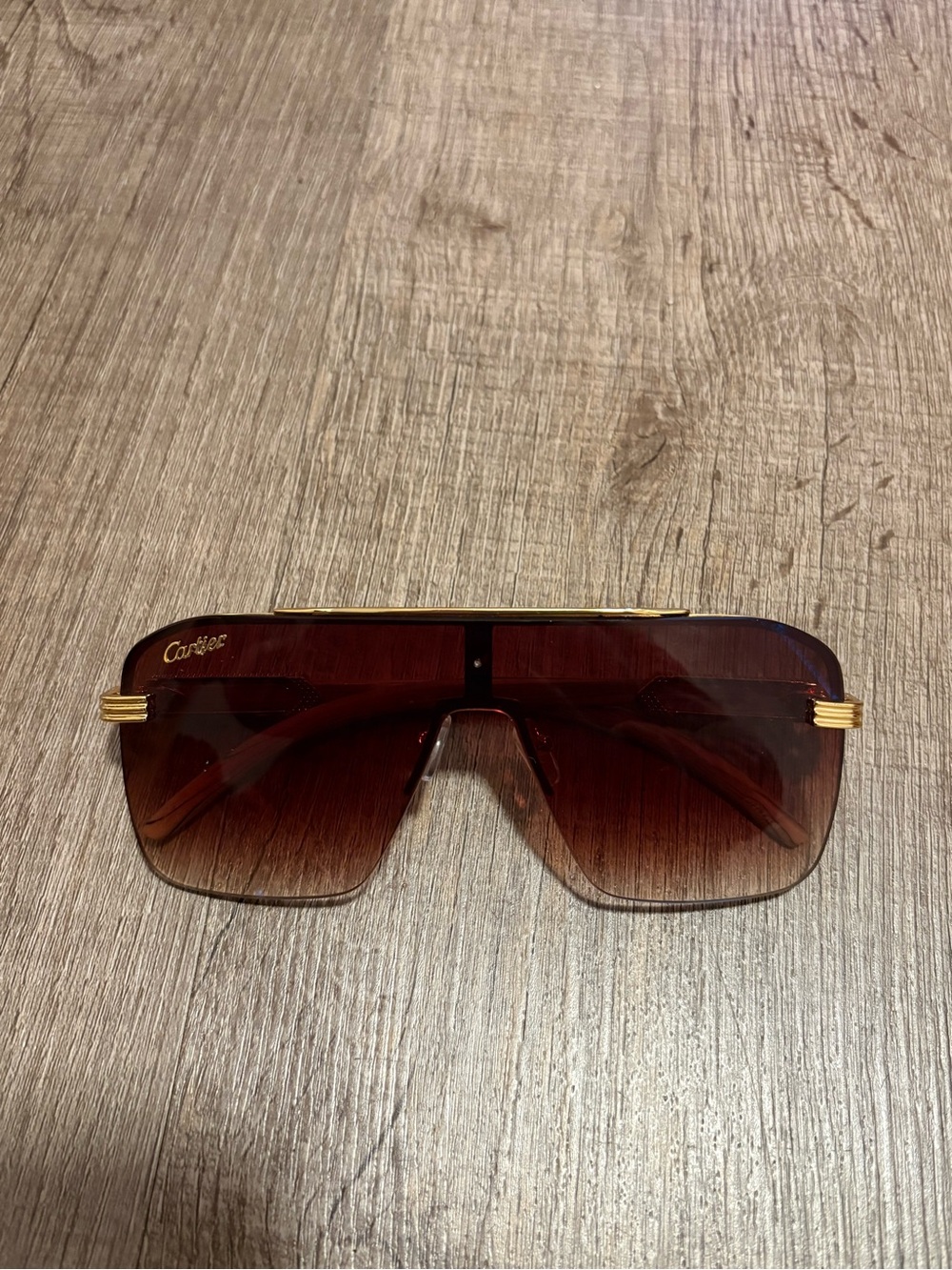 🔥GOING FAST Cartier Gold-Accented Brown Gradient Shield Sunglasses